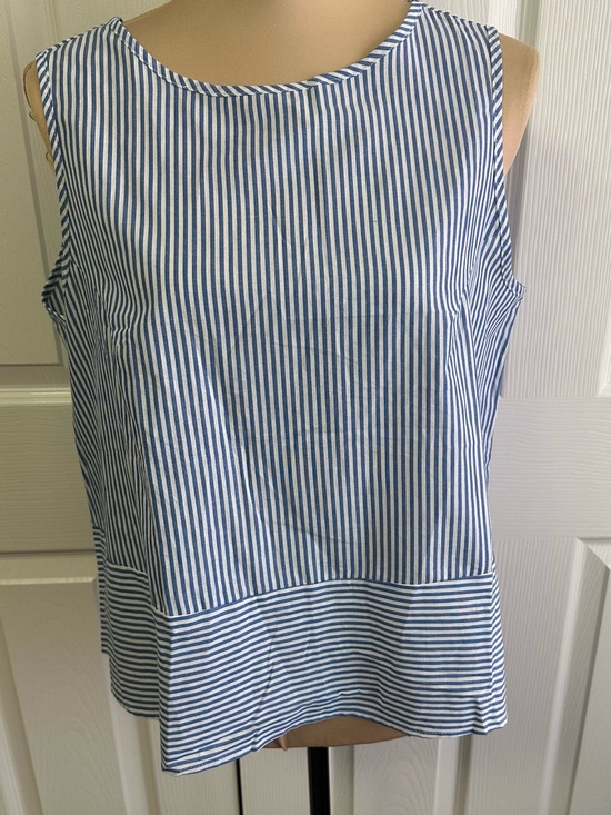 Exlura Tops - Sleeveless Blue & White Striped Tank Top